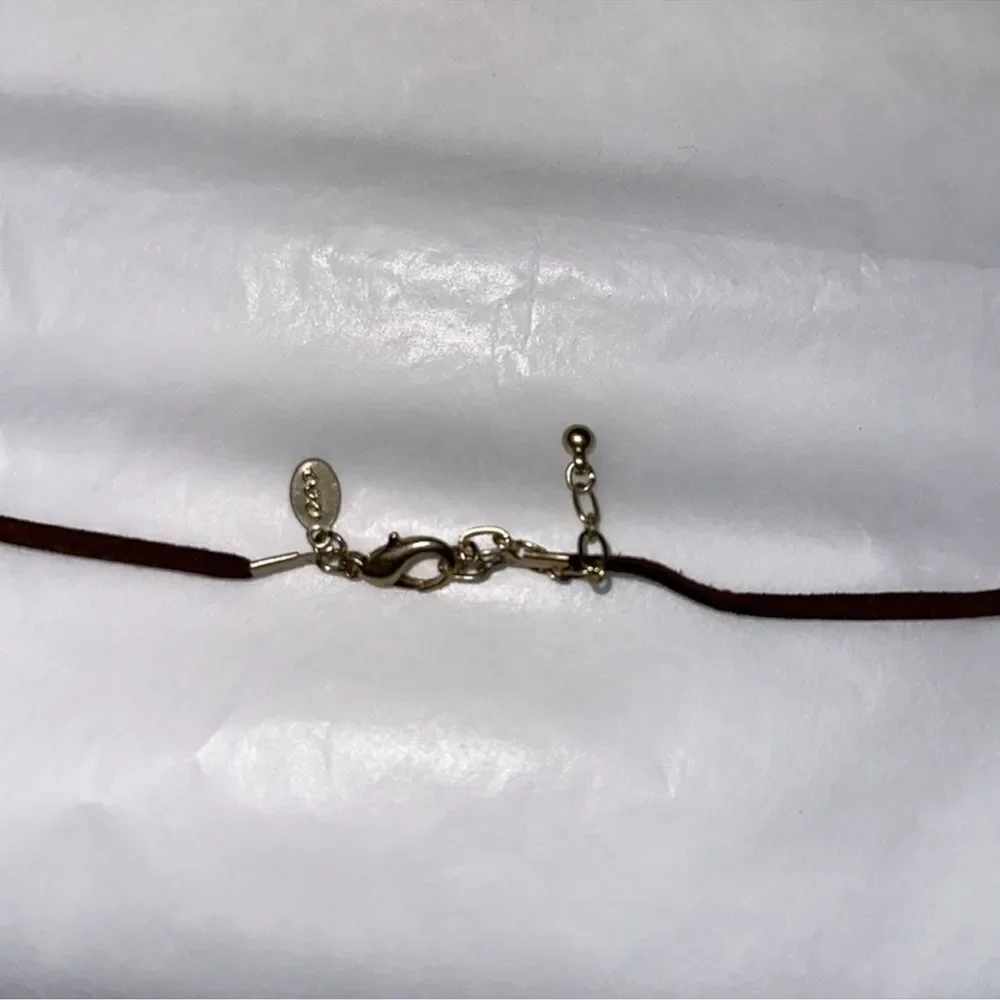 AE Brown Leather Gold Tone Triple Strand Fuchsia Western Boho Necklace